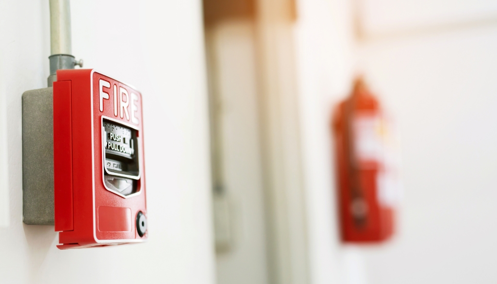 A fire alarm pull station for fire watch protocols.