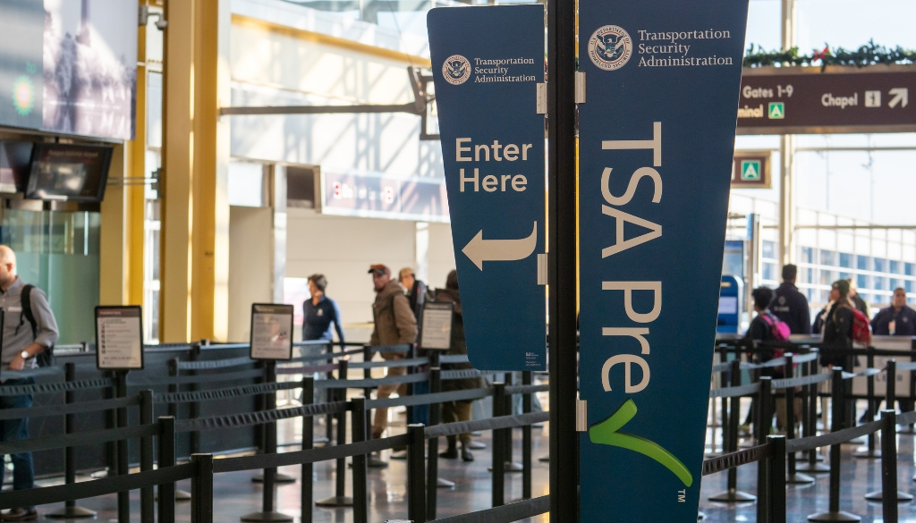 TSA line at the airport.