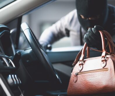 Thief stealing a purse from a car.