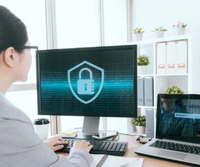 Woman protects personal information by using a locked browser.